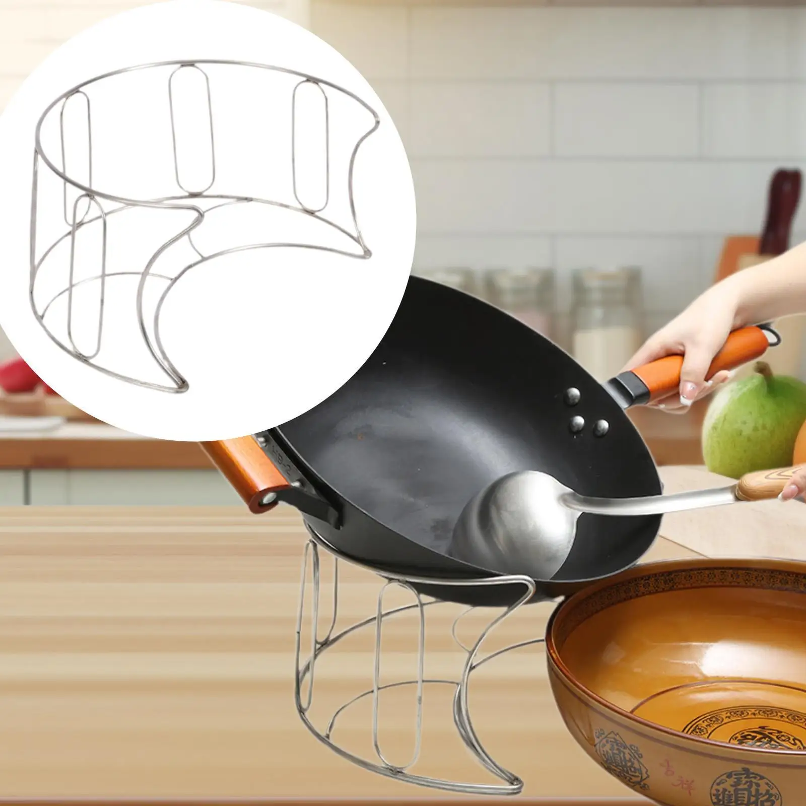 Wok Resting Rack Cookware Portable Non Slip Cooling Pot Rack Protector Wok Holder for Camping Hiking Grill Campfires Barbecues