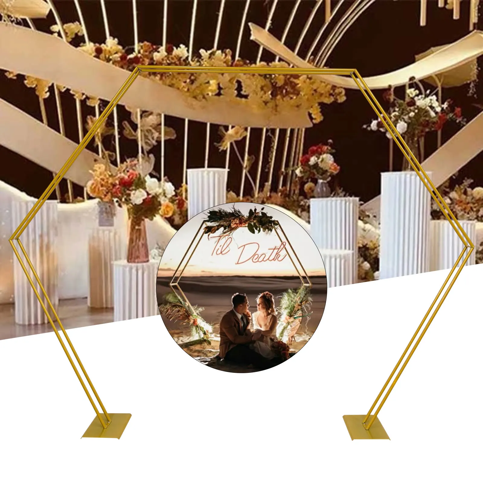 125cm Gold Hexagon Arch Backdrop Flower Stand Frame Wall Wedding Props Event Party