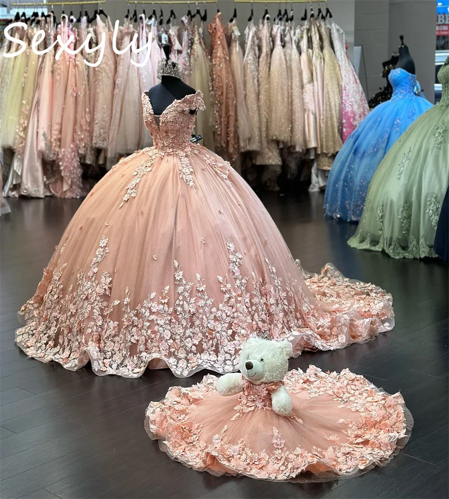 Sparkle Sage Green Quinceanera Dresses Charro Xv Mexican Vestidos De 15 Anos Lace Up 3D Floral Birthday Party Gown Customized