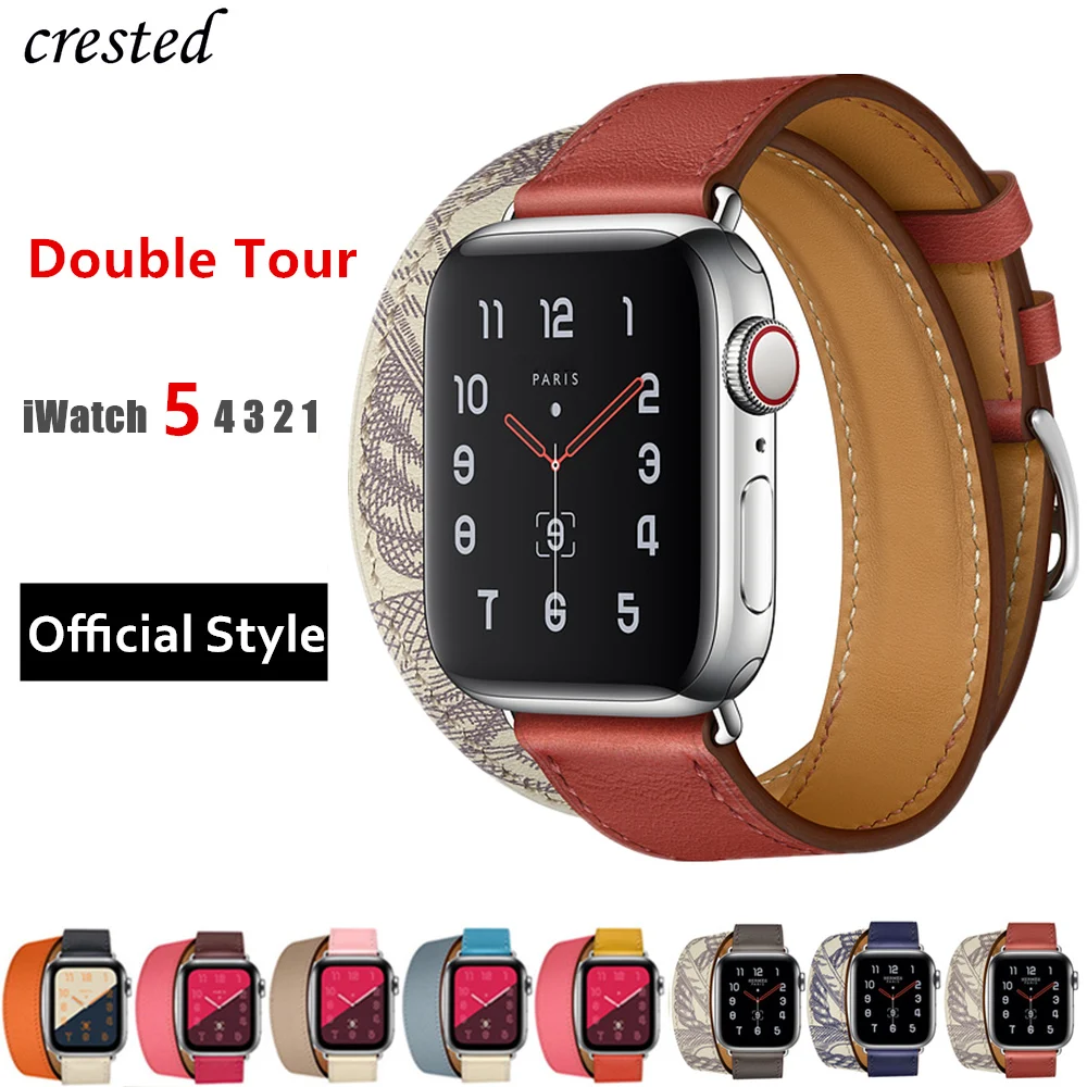 Double Tour For Apple watch band 44mm 40mm Genuine Leather watchband belt bracelet iWatch band 38mm 42mm series 3 4 5 6 strap