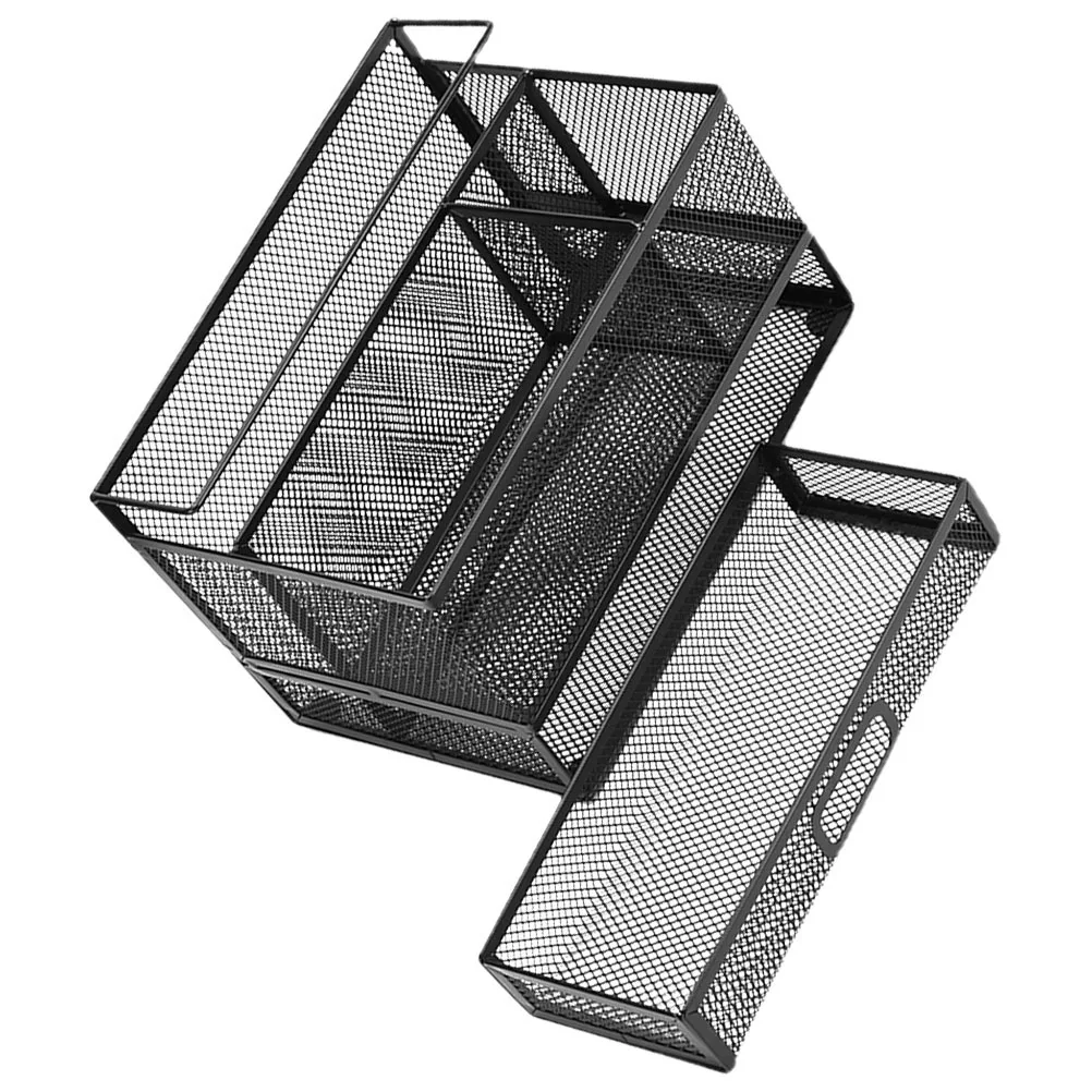 

Metal Desk Organizer Pencil Holder Mesh Box Thick Reinforced Edge Anti-Slip Pad Desktop Pen Holder Drawer Tray