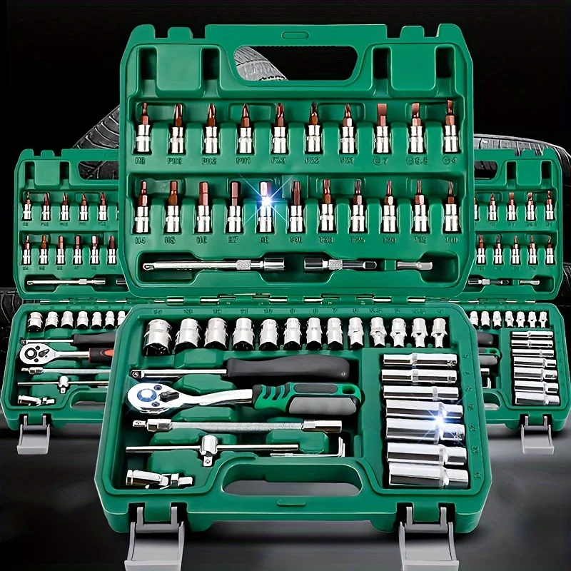 

46-Piece 1/4" Drive Socket Ratchet Wrench Set with Drill Bit Socket Set Metric and Extension Rods for Auto Repair and Home Use