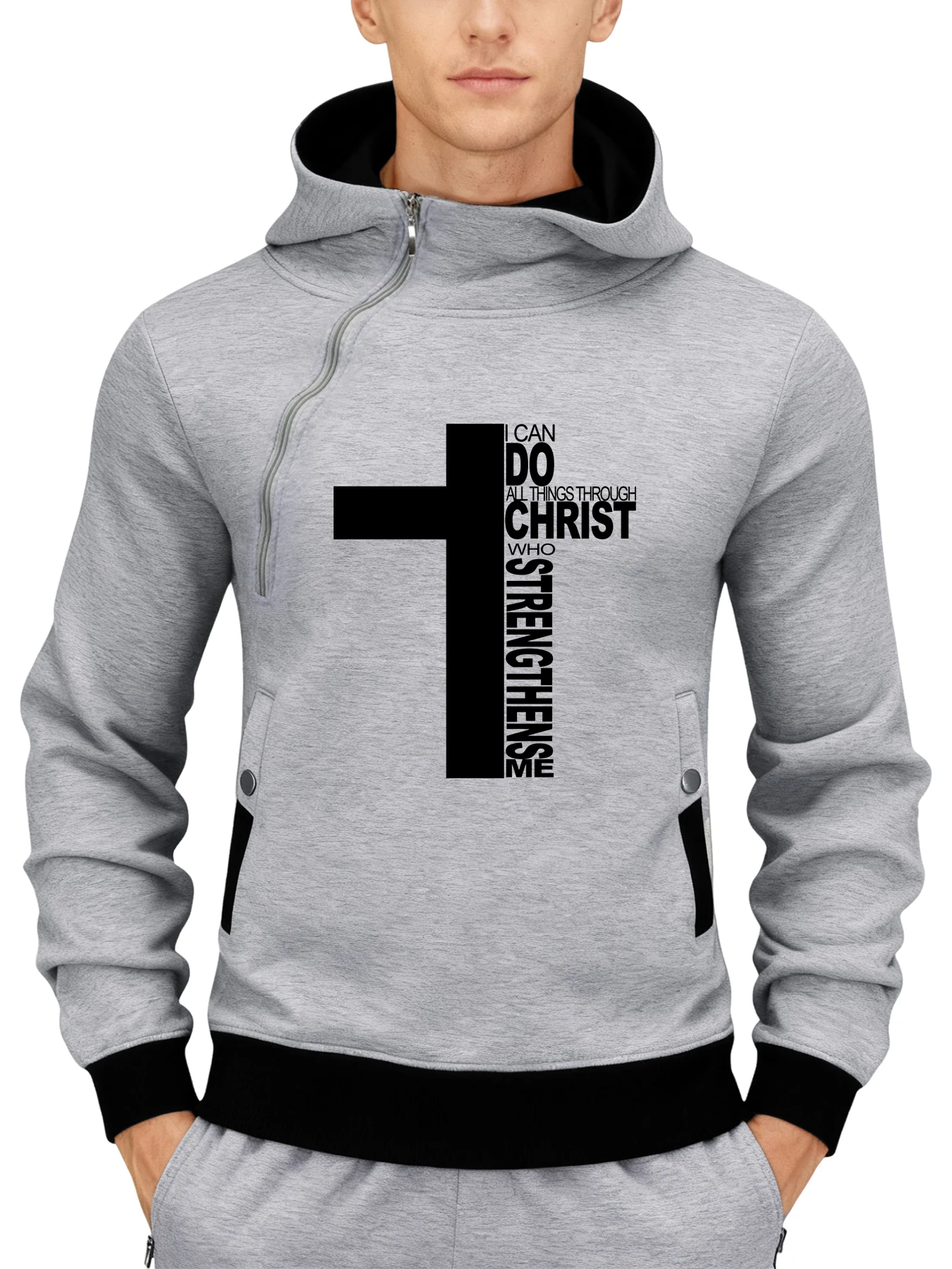 صنع المسيح لي نمط لا يقهر الرجال سستة هوديس موضة عادية هودي الصوف جيوب هوديي رائجة البيع الملابس كبيرة الحجم #3