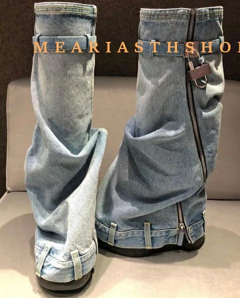 Szie 44 الأوروبية/الأمريكية الجديدة سميكة وحيد أحذية رعاة البقر القرش جولة رئيس الأحذية النسائية كبيرة طويلة برميل حزام مشبك أحذية نسائية