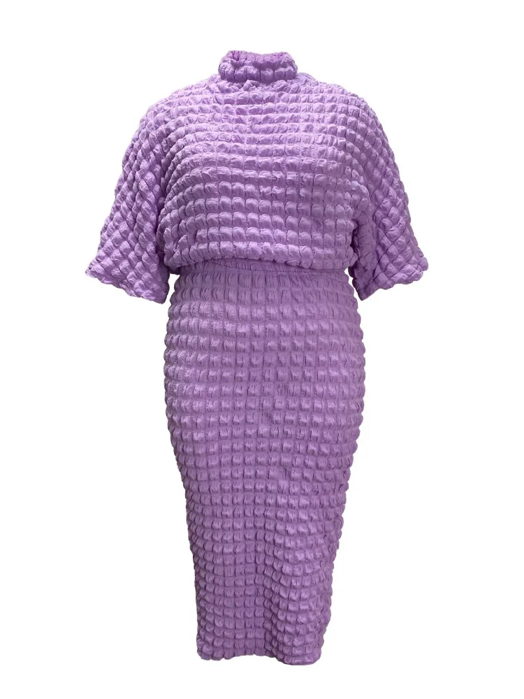 Wmstar قطعتين مجموعة حجم كبير النساء بالجملة بلون فقاعة النسيج الخفافيش كم تنورة علوية 2025 الزي الصيفي نادي يتوهم #2