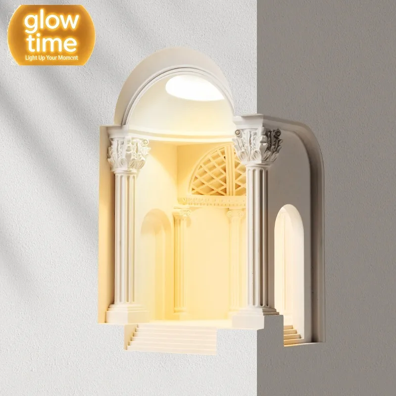 Recessed plaster wall lamp embedded hidden staircase, bedroom corner wall lamp, hallway Roman column plaster lamp