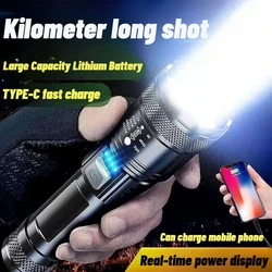 High Strong Power Led Flashlights 2000LM Tactical Torch with Display Light USB Charging Camping Fishing Emergency Zoom Lantern