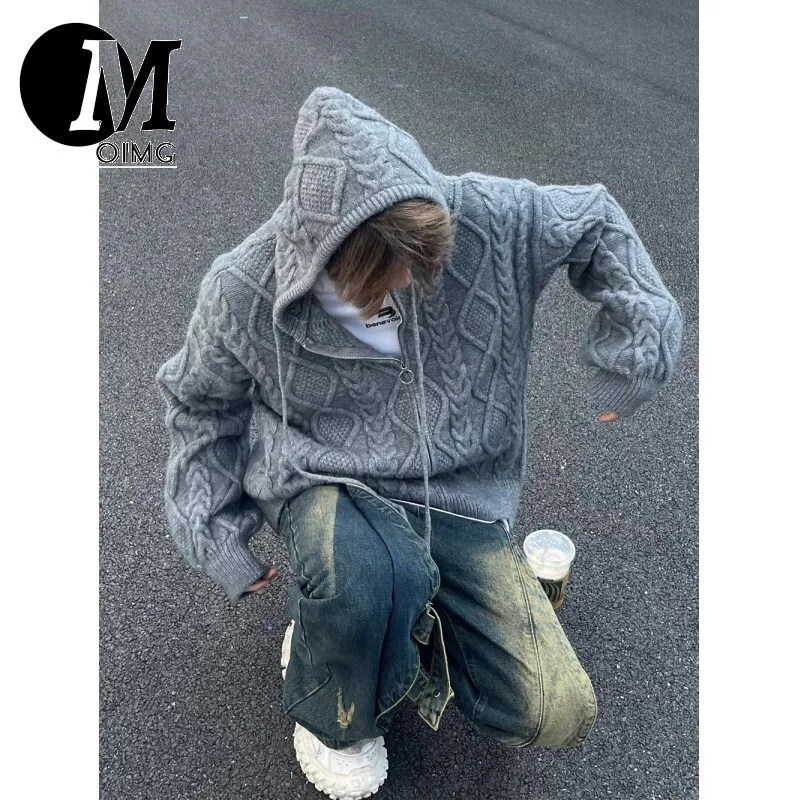 [oimg] Autumn Winter Thick Lazy Style Knitted For Men And Women, Couple's Jacket, Hooded Loose Sweater