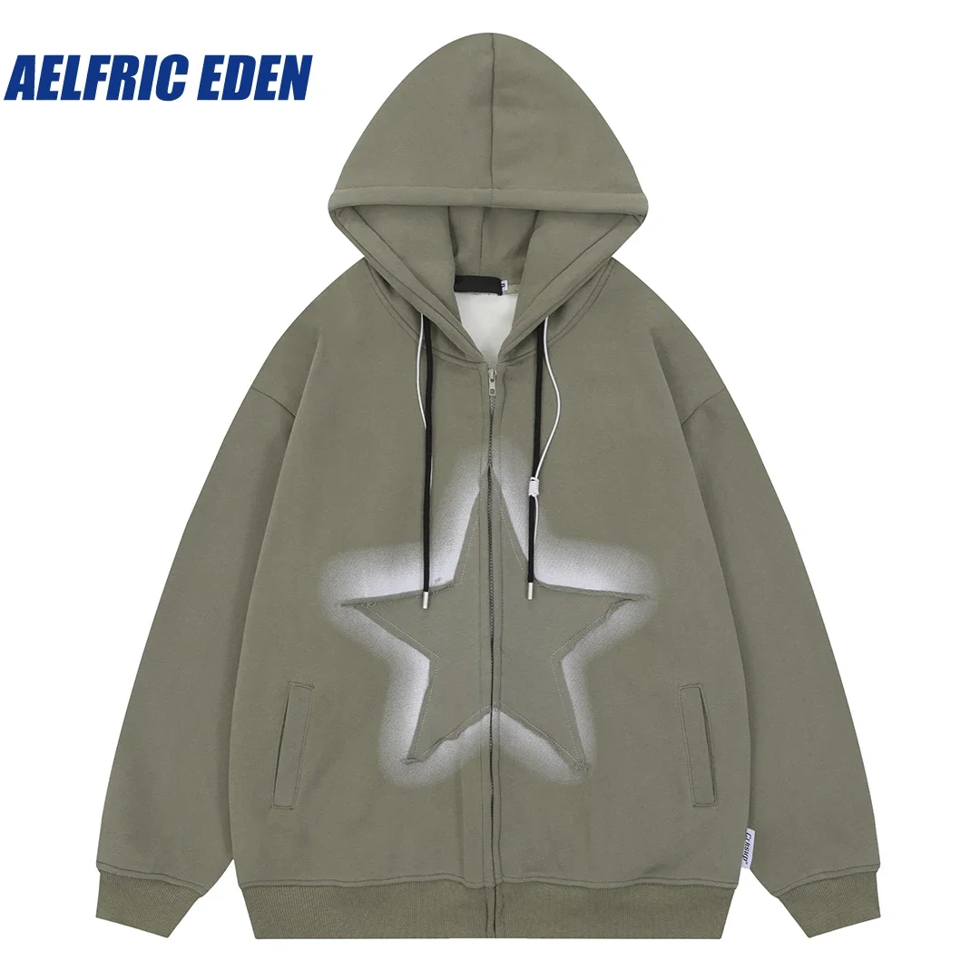 

Aelfric Eden Embroidered Star Zipper Hoodie Sweatshirt 2023 Y2K Harajuku Casual Hip Hop Loose Cotton Streetwear Hooded Pullover