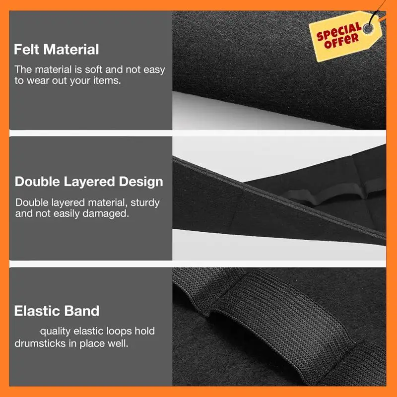 

AD08-Hanging Drumstick Holder, Portable Drumstick Display Foldable Felt Drum Stick Holders, Drum Sticks Holder Organizer