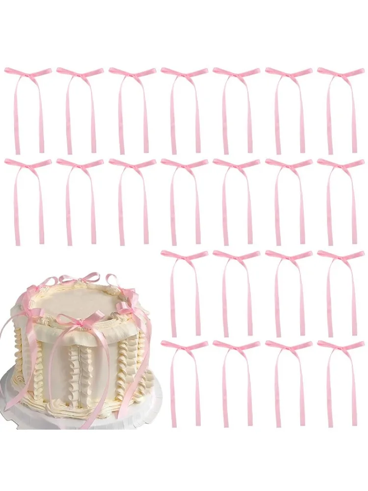 10/20 Stück Schleifen-Kuchendekorationen, rosa Schleifenband-Kuchenaufsätze, für Kinder, Mädchen, Geburtstagsparty-Zubehör, Hochzeitstorten-Dekoration, Weihnachten