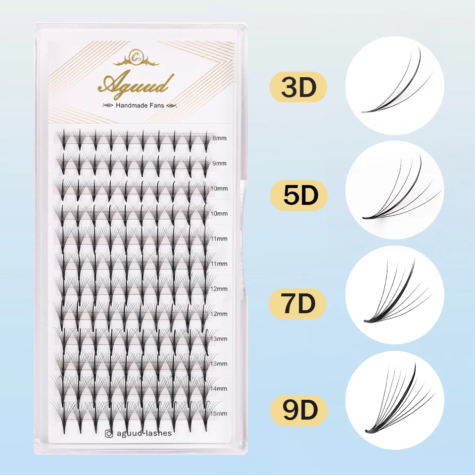 

AGUUD Premade Spike Fans Cluster Lash Wispy 3D 5D 7D 9D Faux Mink Lashes Pointy Base Russian Volume Prefanned Eyelash Extension