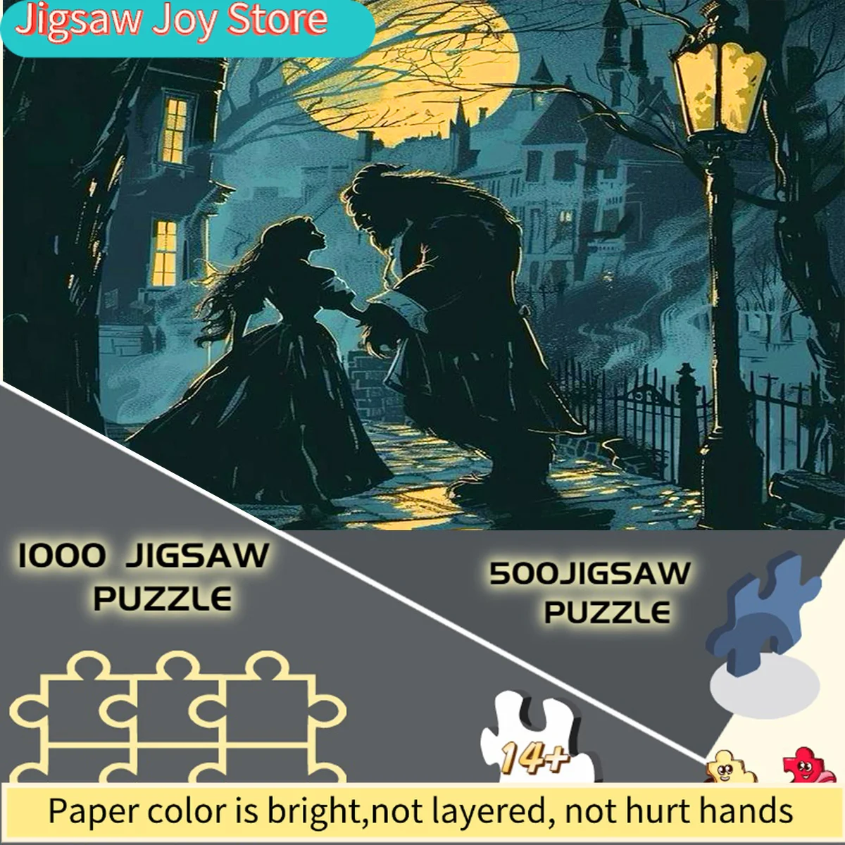 Disney/Disney, Puzzle papierowe, Puzzle DIY, Spotkanie w nocy Pięknej i Bestii, Romantyczna wioska, Odpowiednie do (Dekoracji sypialni)