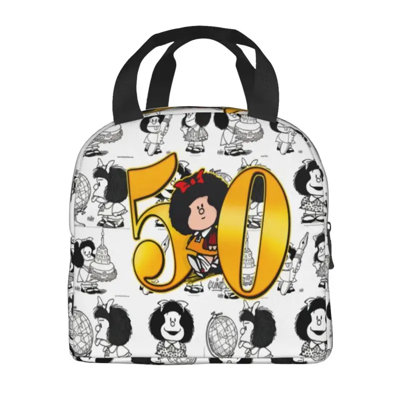 Love Mafalda Kawaii Thermal Insulated Lunch Bags Women Cartoon Portable Lunch Tote for School Multifunction Food Box