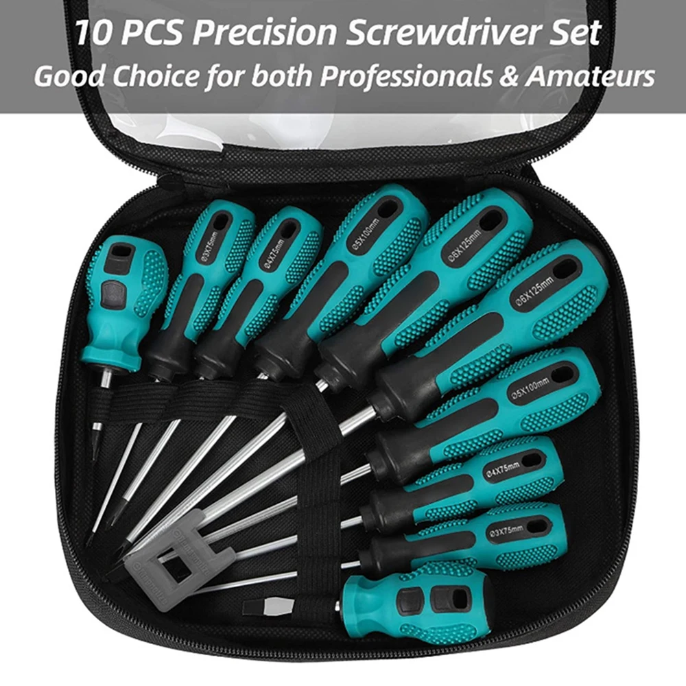 Insulated Screwdriver Set Slim-Tip Driver with Phillips Cabinet and Square Bits and a Magnetizer