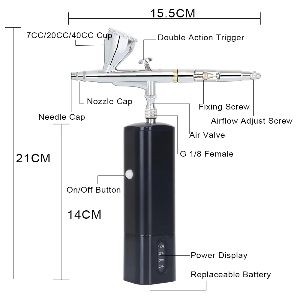 High Pressure Battery Replaceable Airbrush Compressor Wireless Set Newest Spray Gun With Power Display For Model Paint Cake Deco