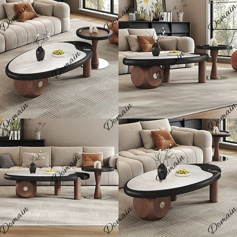 Modern Minimalist Irregular Coffee Table Side Table Set, Luxury Living Room Furniture for Small Spaces Creative Design