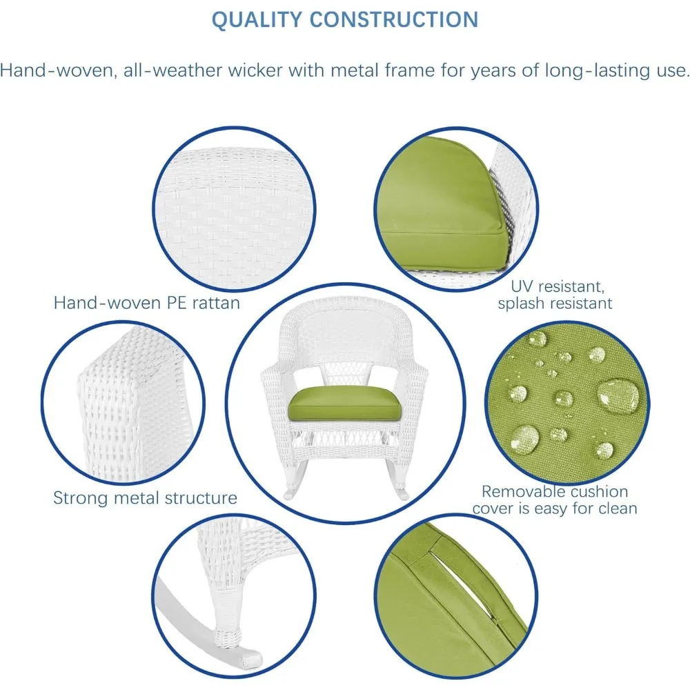 Rocker Korbstuhl mit grünem Kissen, 2er-Set, Honig