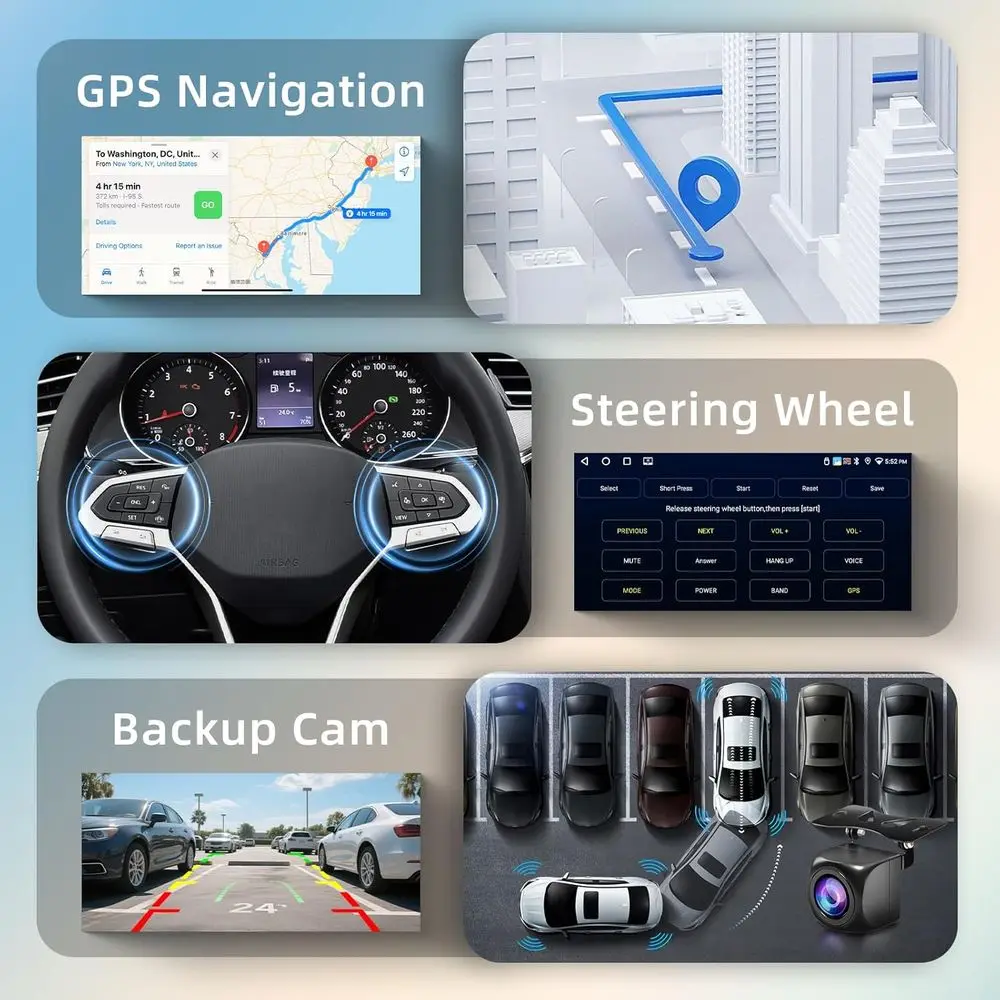 4+64G Single Din Android Stereo with Wireless Carplay and Android Auto, Car Radio HD Touch Screen Headunit with Mirror Link Blue