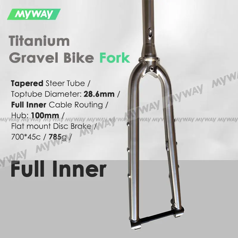 

MYWAY Вилка MYWAY из легкого титана для гравийных велосипедов 700c, полностью внутренняя проводка, ось 12x100 мм, дисковый тормоз, клиренс для шин 700x45c
