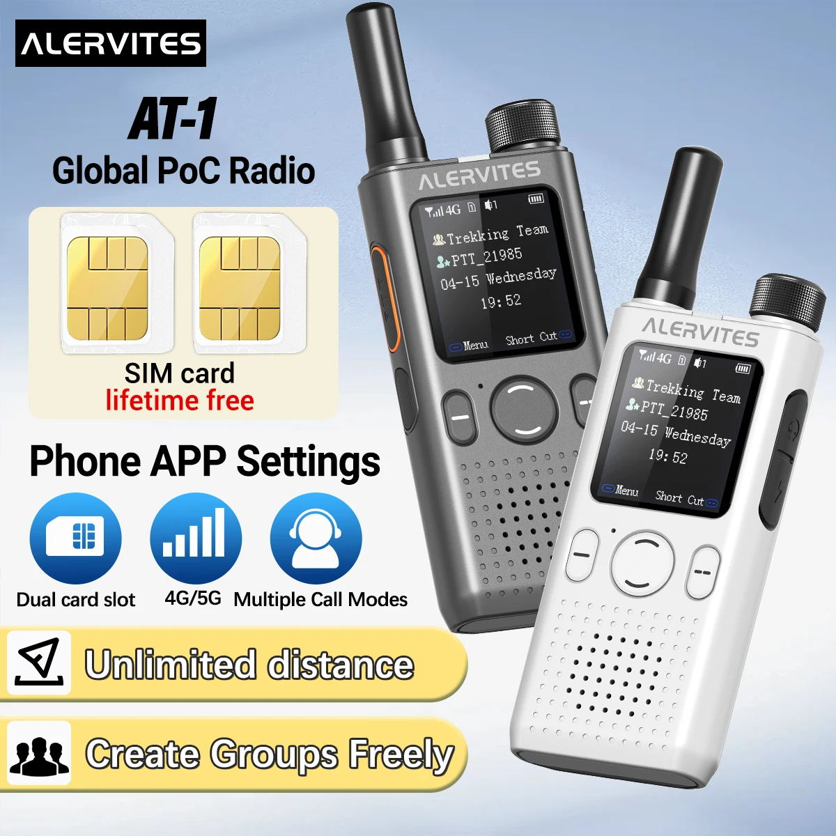 Baofeng AT1 POC Radio Lifetime Free Use Create Groups Freely Global 4G/5G Network Walkie Talkie Unlimited Distance ALERVITES