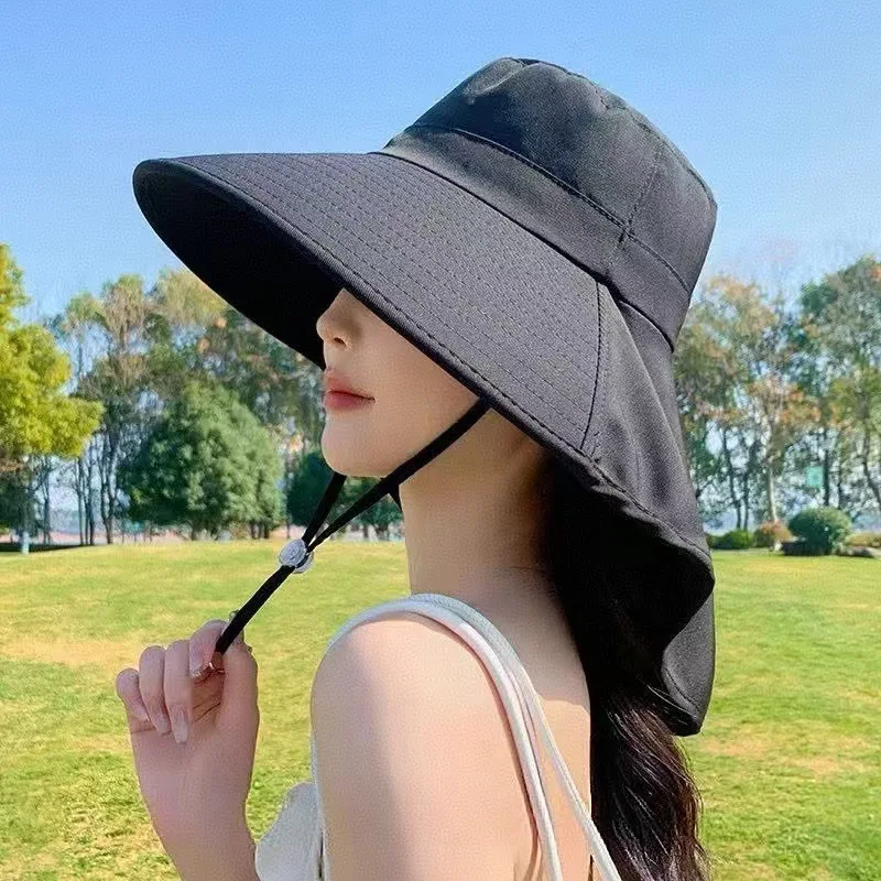 Wide Brim Sun Hat Women Anti-UV Protection Outdoor Hiking Fisherman Cap Fold Summer Beach Hat Neck Protection Sun Visors - view 3