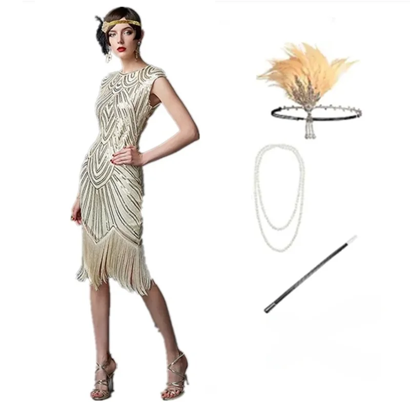 فستان نسائي رائج للهالوين بطراز عشرينيات القرن الماضي مزين بالترتر، فستان قصير ضيق بدون أكمام للحفلات والمناسبات #4