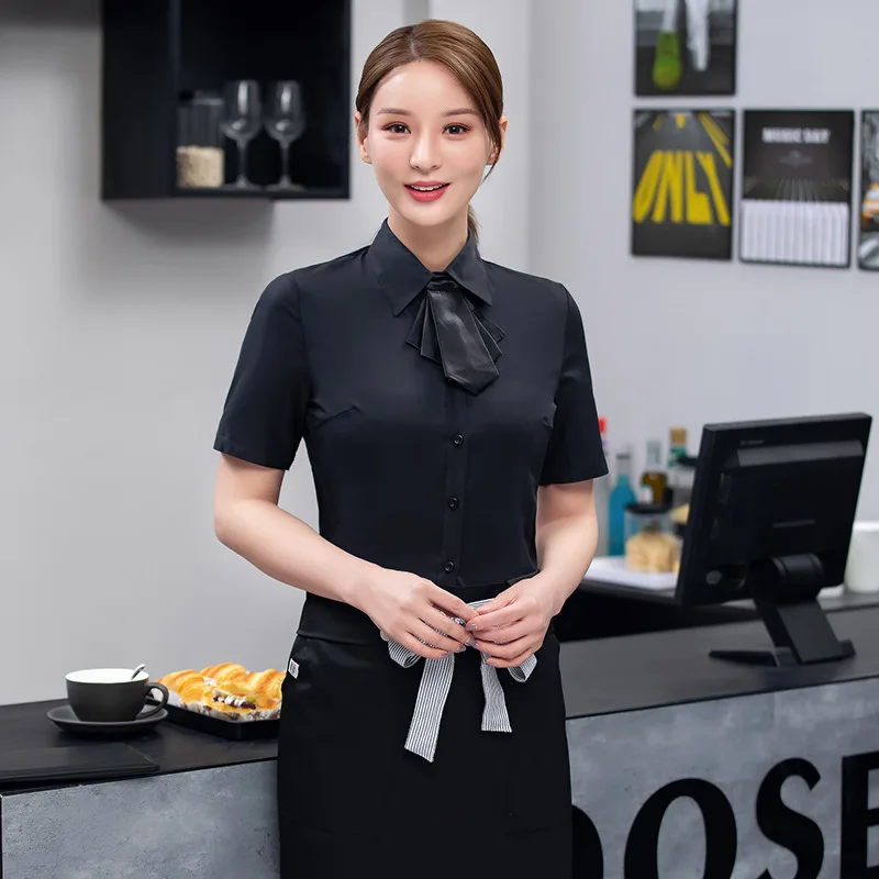 ホテルファーストフードレストラン作業服半袖ケーキショップカフェミルクティーショップレストランケータリングウェイター夏の制服