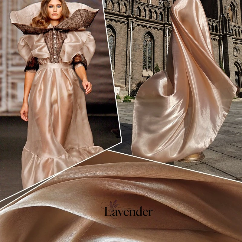 

High Density Thickened Organza Fabric with Glossy Finish, Glass-Like Smooth Flowy Material for Wedding Dresses Evening Gowns
