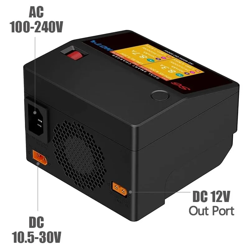 HOTA S6 AC400W DC650W 15A Dual Channel Smart ขนาดเล็กพิเศษสําหรับ Lipo LiHV LiFe LiIon NiZn NiCd NiMH แบตเตอรี่