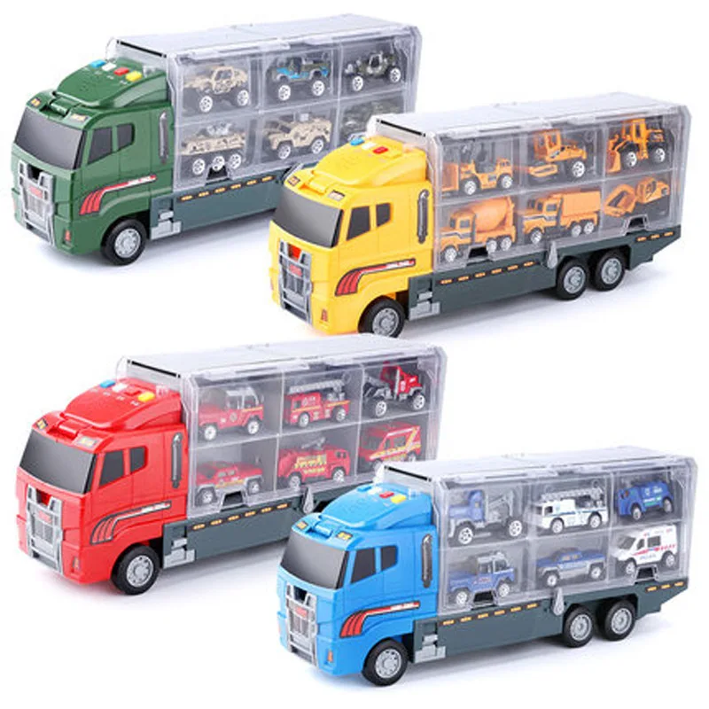 Fire Truck Alloy Toys Car Diecast Container Truck Combination Vehicles Carrier Truck Educational Toys For Children Boys Gift