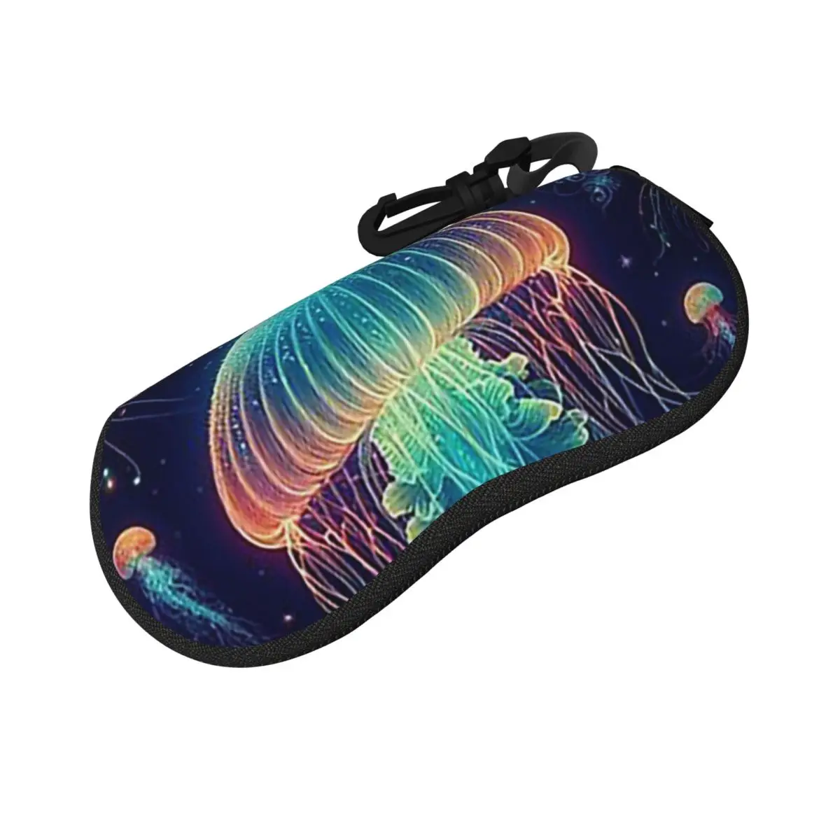 Luminescent Rainbow Jellyfish On Navy Blue Shell Glasses Case Protector Sunglasses Box Women Men Soft Eyeglasses