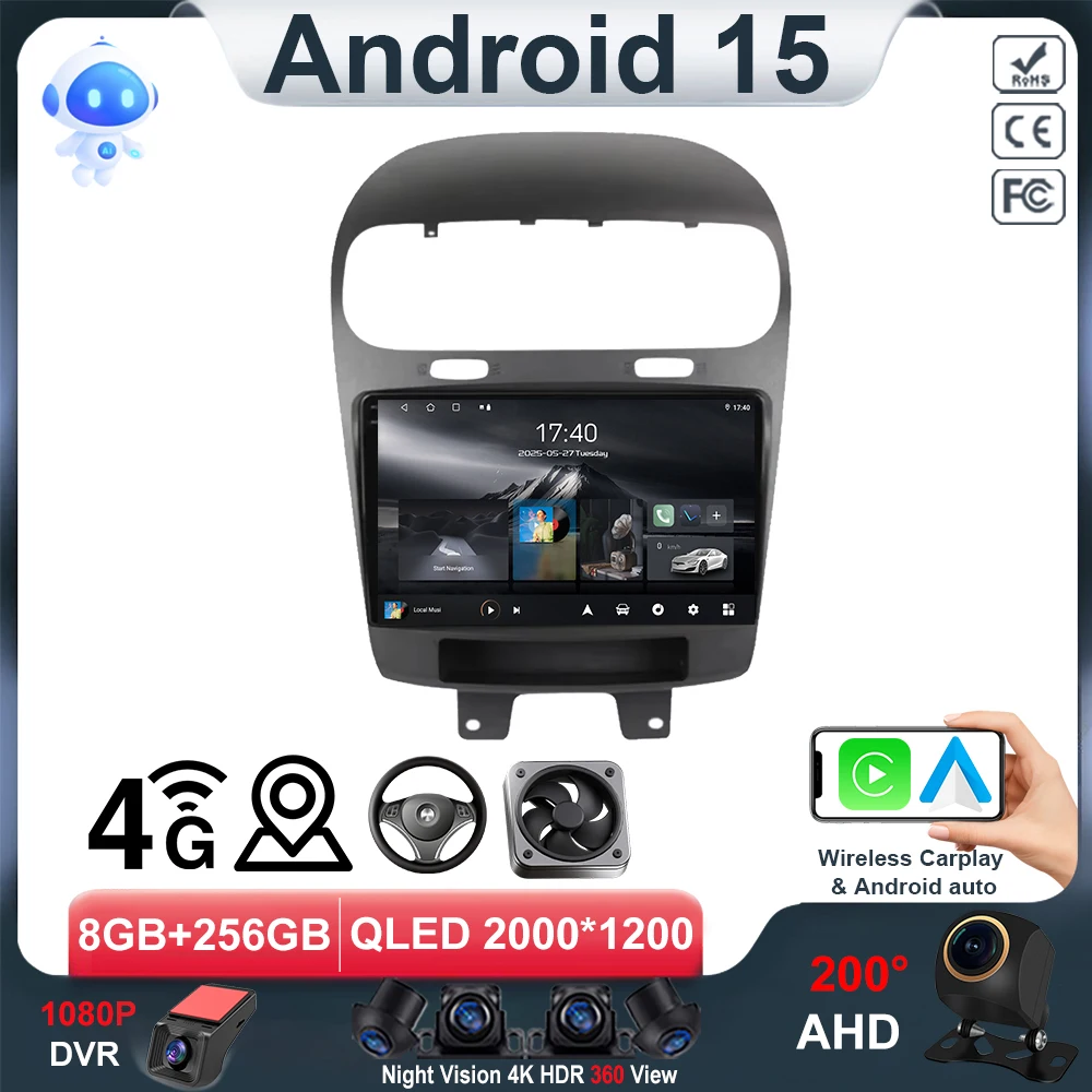 Android 15 For Dodge Journey Fiat Leap Freemont 2011 - 2020 Car Radio Multimedia Player Navigation 4G+Wifi GPS DSP Carplay Auto