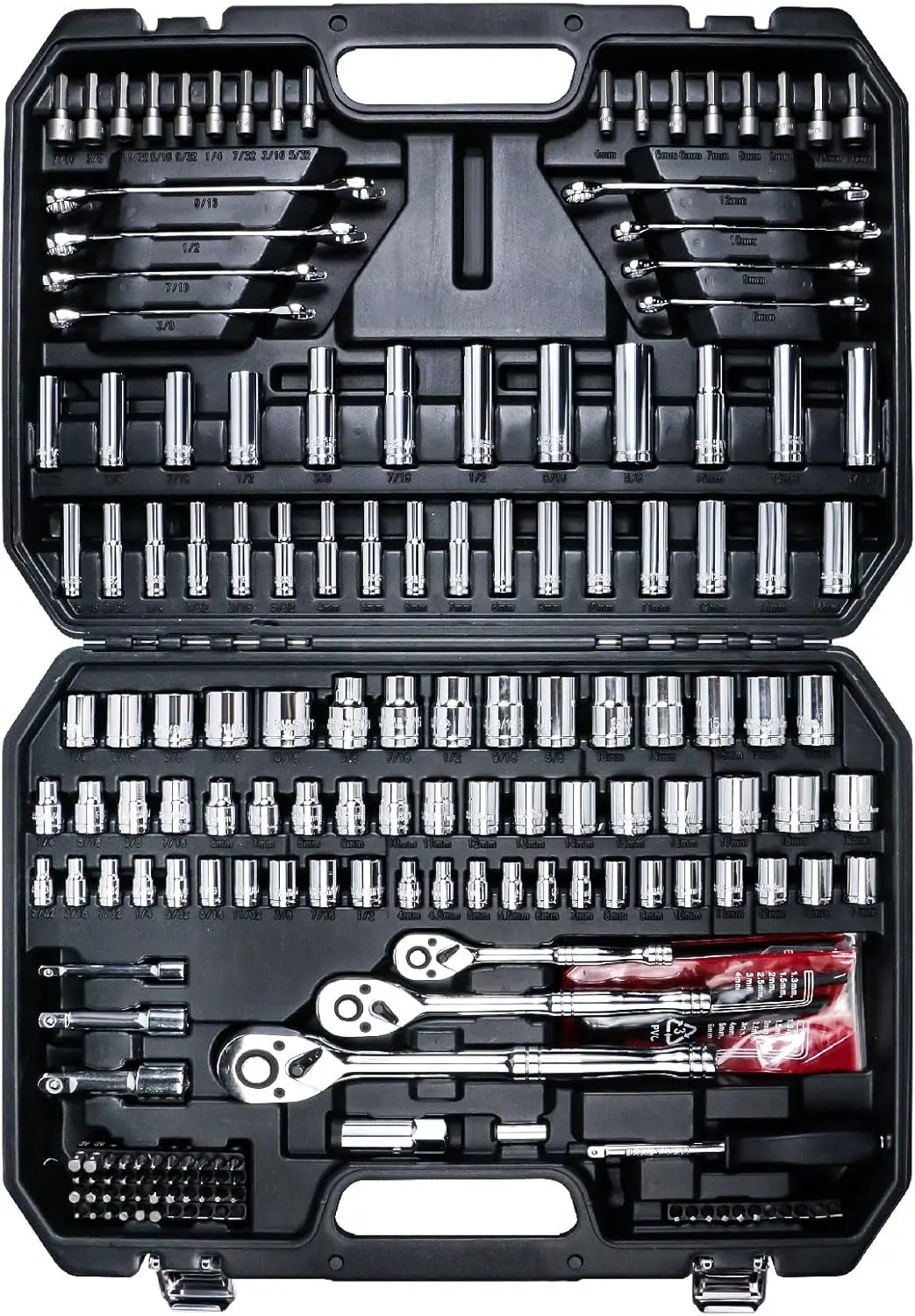 

202-Piece Socket Set with 1/4", 3/8", and 1/2" Drives for Professional Mechanics and DIY Projects