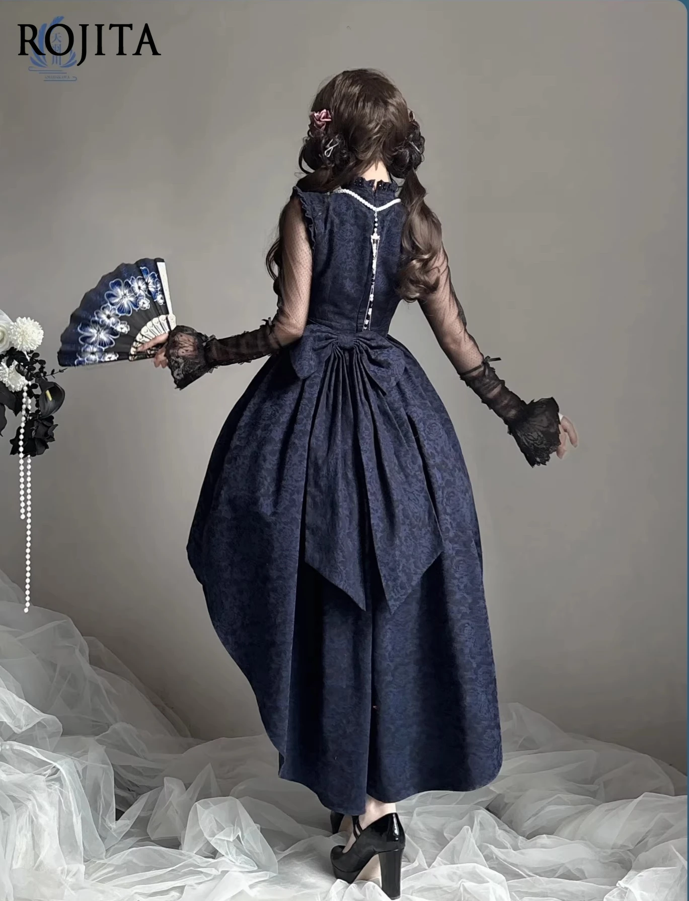 

Stand-up Collar Sleeveless Dress Women's Spring Elegant Lady Fishtail Big Skirt Dress Elegant Neckline Bow Gothic Lolita Dress