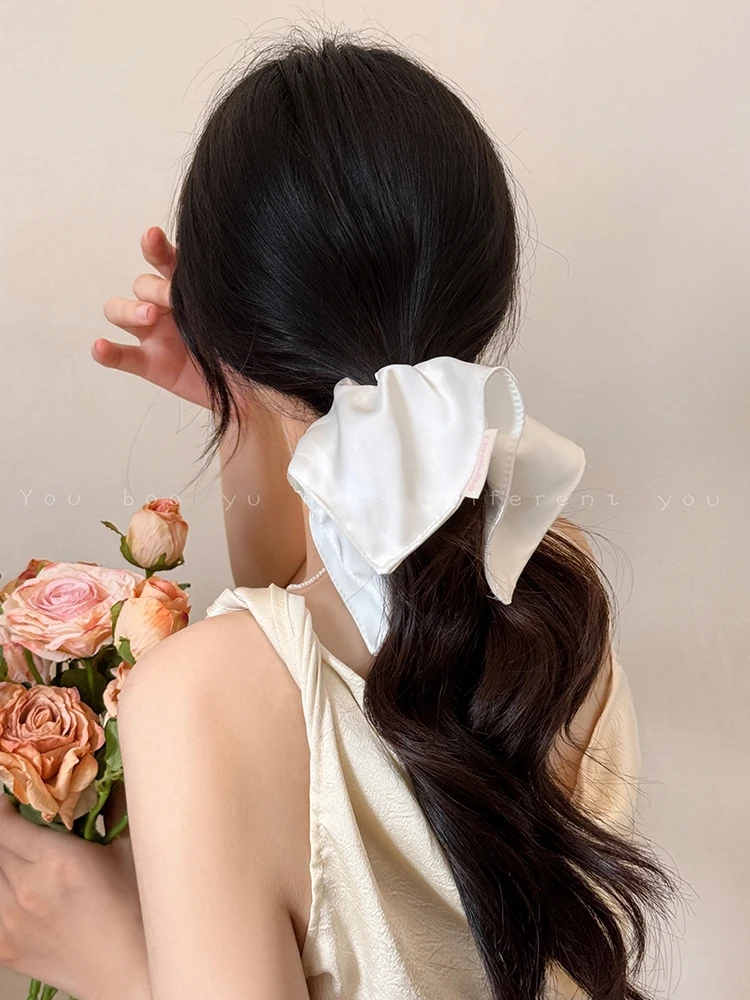 Milk White Satin Scrunchie Hair Tie, Delicate Hair Band for Ponytail, 2024 New Hair Accessory