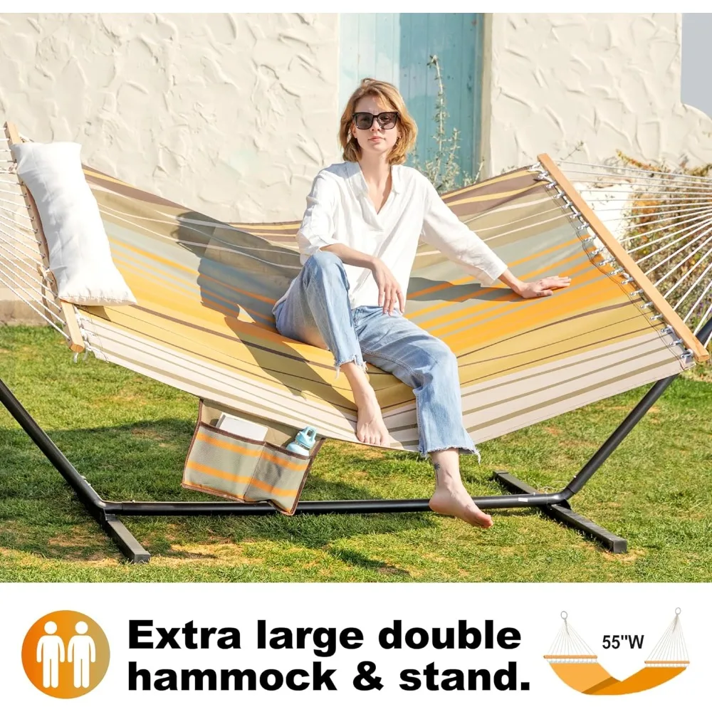 Waterproof Double Hammock with Stand for Outside Heavy Duty, 2 Person 55'' Extra Large Quick Dry