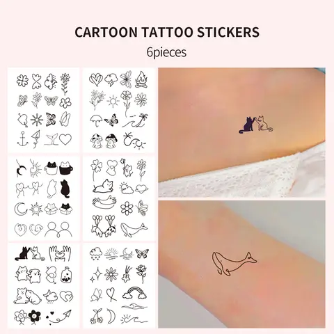 6pcs 방수 임시 문신 스티커 미니멀리스트 문신 패턴 성격 가짜 문신 여성 남성 일회용 문신 스티커
