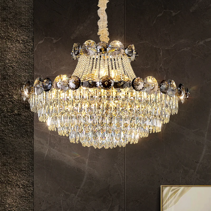 The latest popular high-end crystal LED living room chandelier luxury villa hotel circular dining room bedroom light is selling