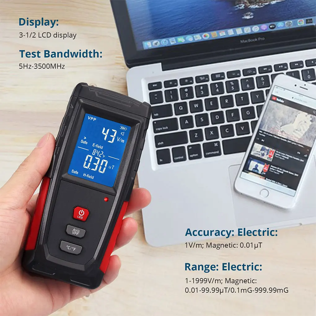 

EMF Detector Clear Monitoring EMF Digital Display For Testing Levels Radiation For Magnetic Radiation Detector