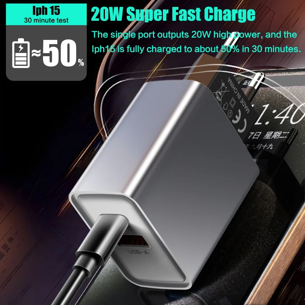 20W USB PD Charger Type C Quick Charging QC3.0 Fast Wall Charger For iPhone Samsung Xiaomi Huawei EU/US Plug USB Travel Charger