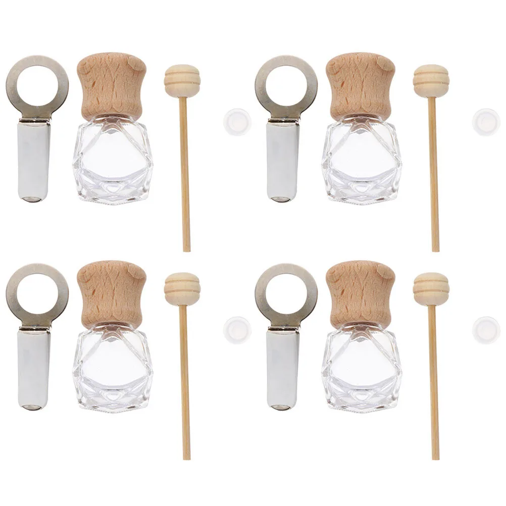 

4Pcs Car Air Freshener Empty Bottles Refillable Glass Aroma Diffusers for Essential Oils Portable Car Fragrance Vent Clips