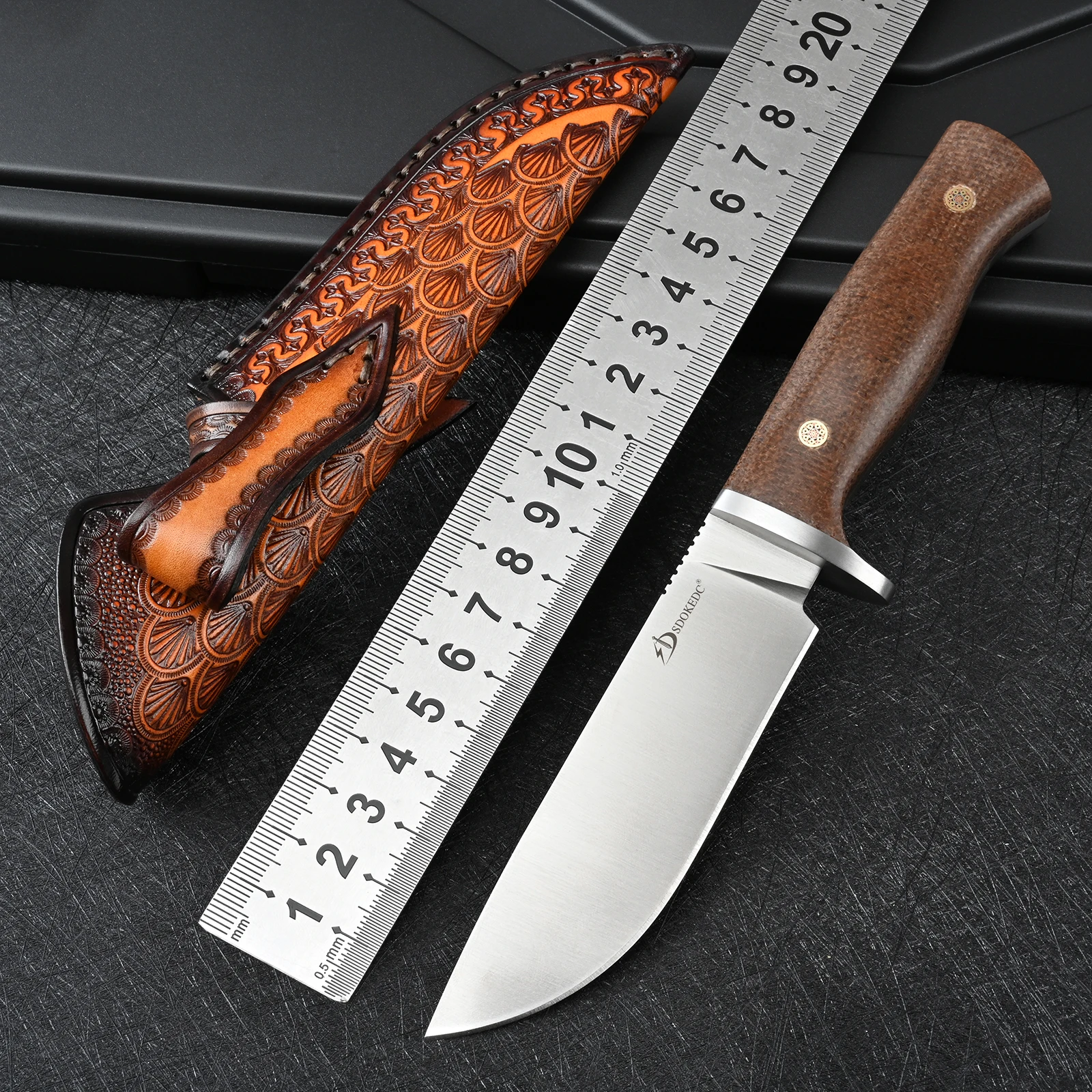 

SDOKEDC Portable Fixed Blade Knife, D2 Steel Micarta Handle for Camping & Outdoor Tasks