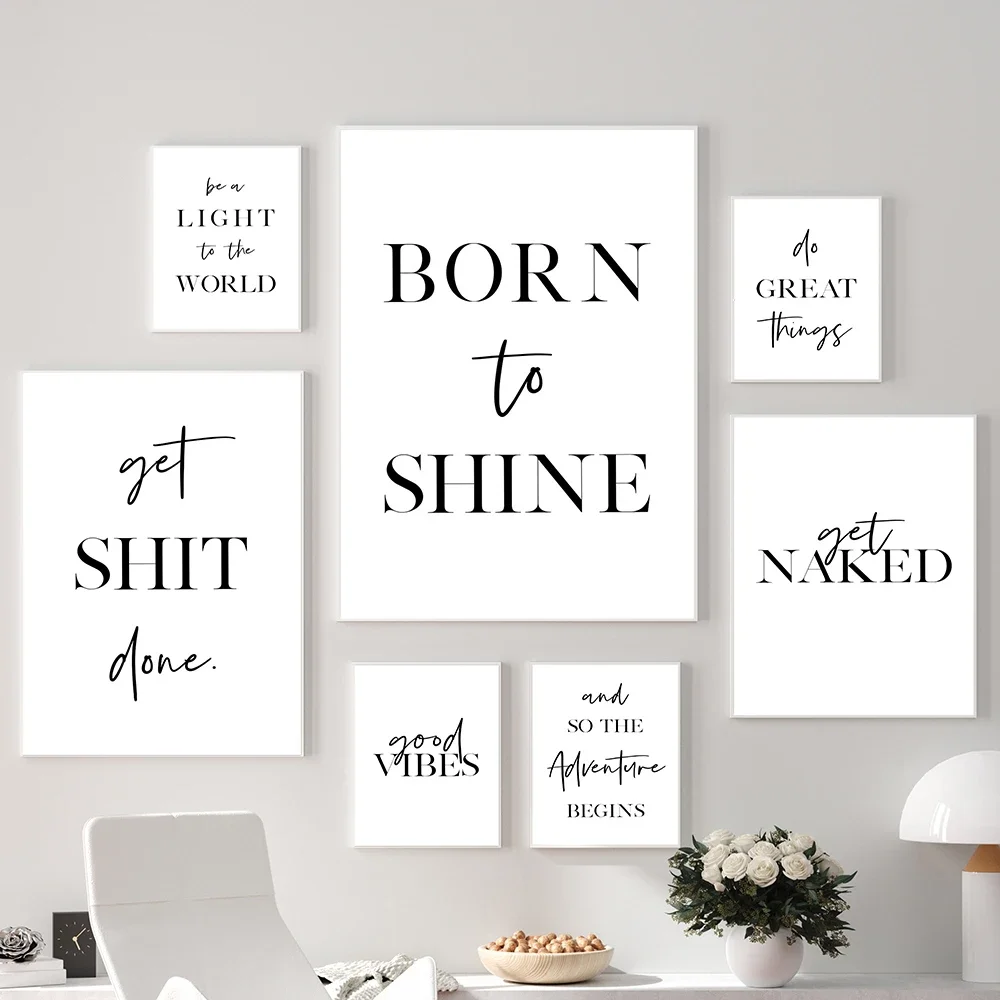 1pc frameless Canvas painting Good Vibes Prints Inspiring Quote Posters Get Naked Minimalist Canvas Painting Born to Shine Mo