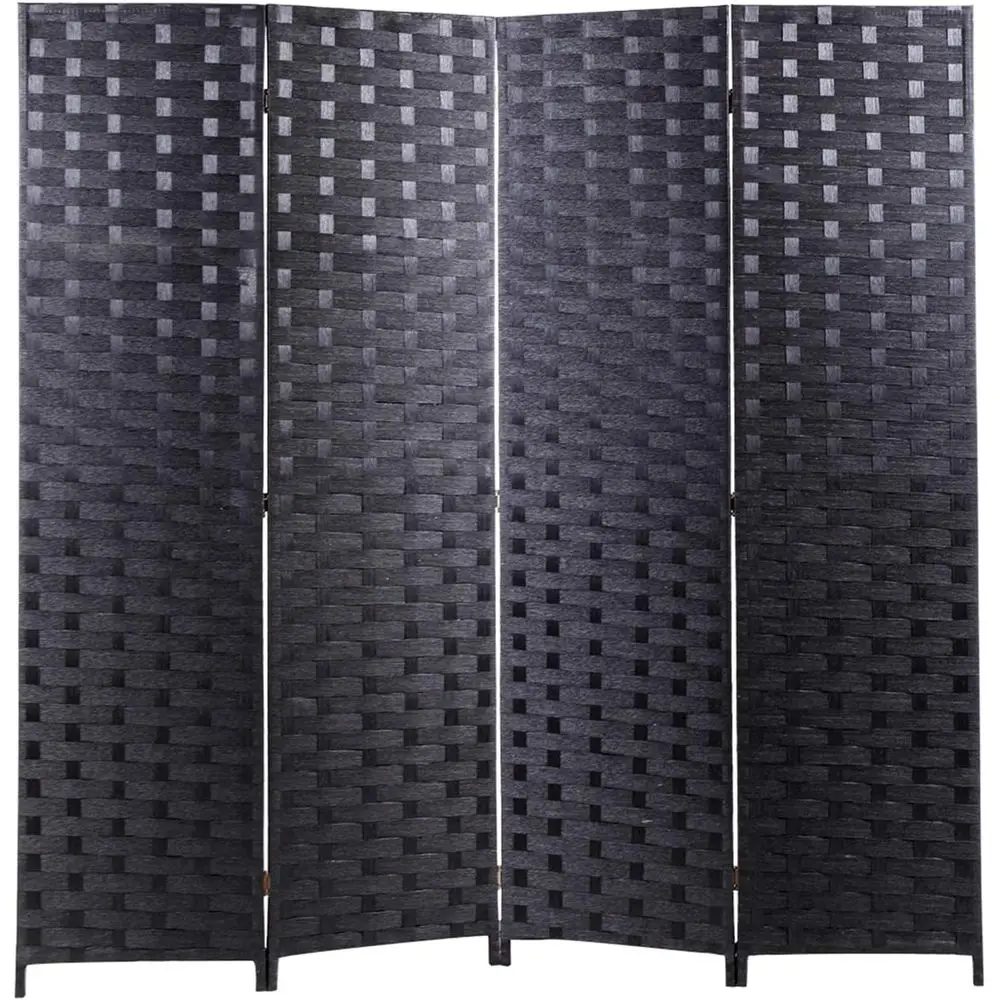Separador de ambientes de 4 paneles - Pantalla de privacidad de 71 pulgadas de alto, divisor independiente, madera tejida, negro