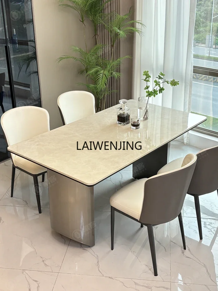 Light luxury marble dining table and chairs high-end combination luxury stone natural microcrystalline stone white ice jade