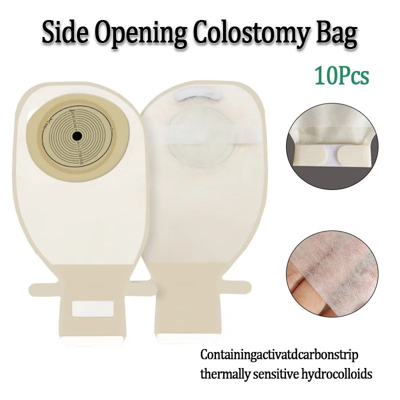 10 Stück einteilige, seitlich zu öffnende Stoma-Tasche, Doppel-Stoma-Chassis mit Aktivkohle