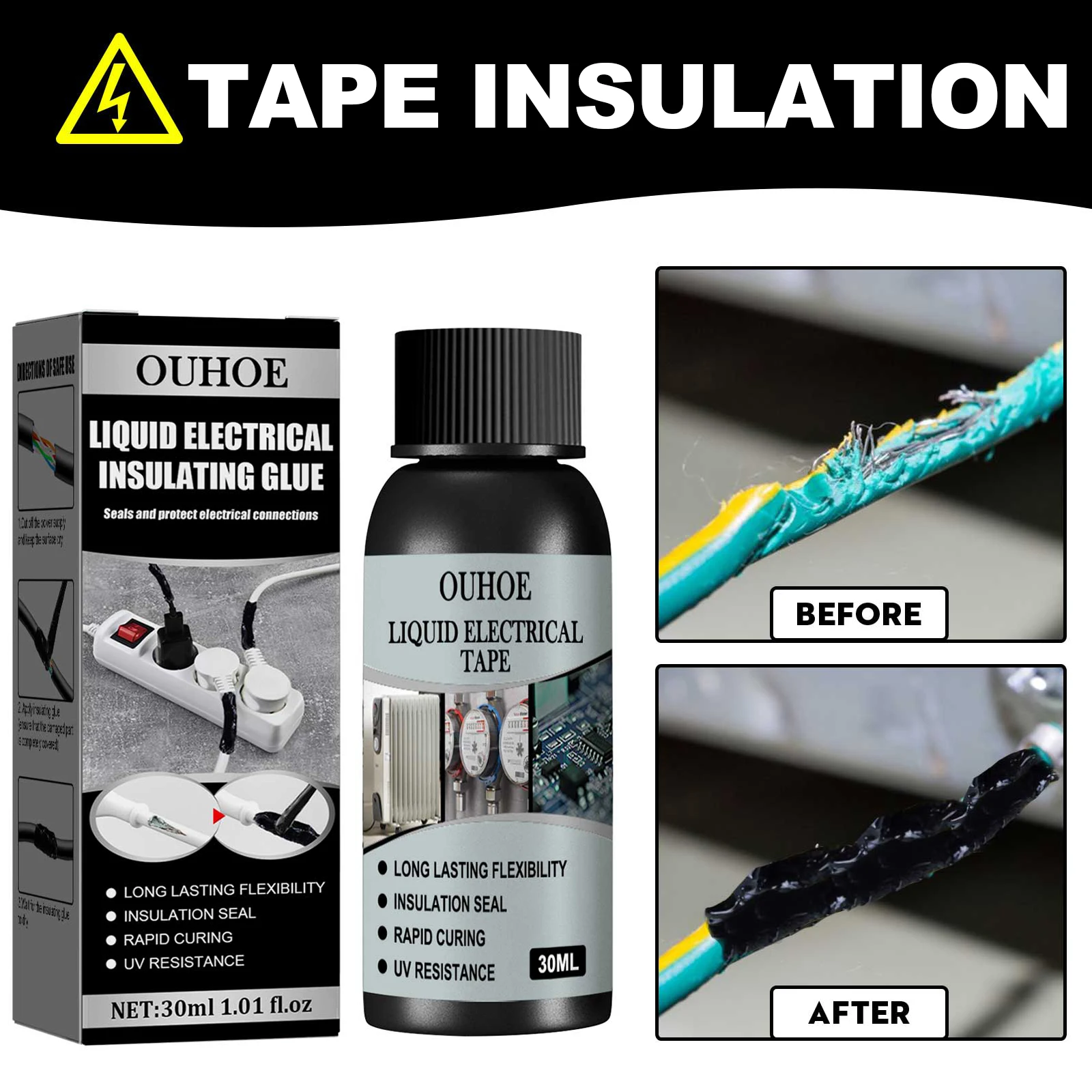 

OUHOE Liquid Electrical Tape Insulation Glue Waterproof Sealant Fix Line Glue Wires Cables Home Use Insulation Adhesives Sealers