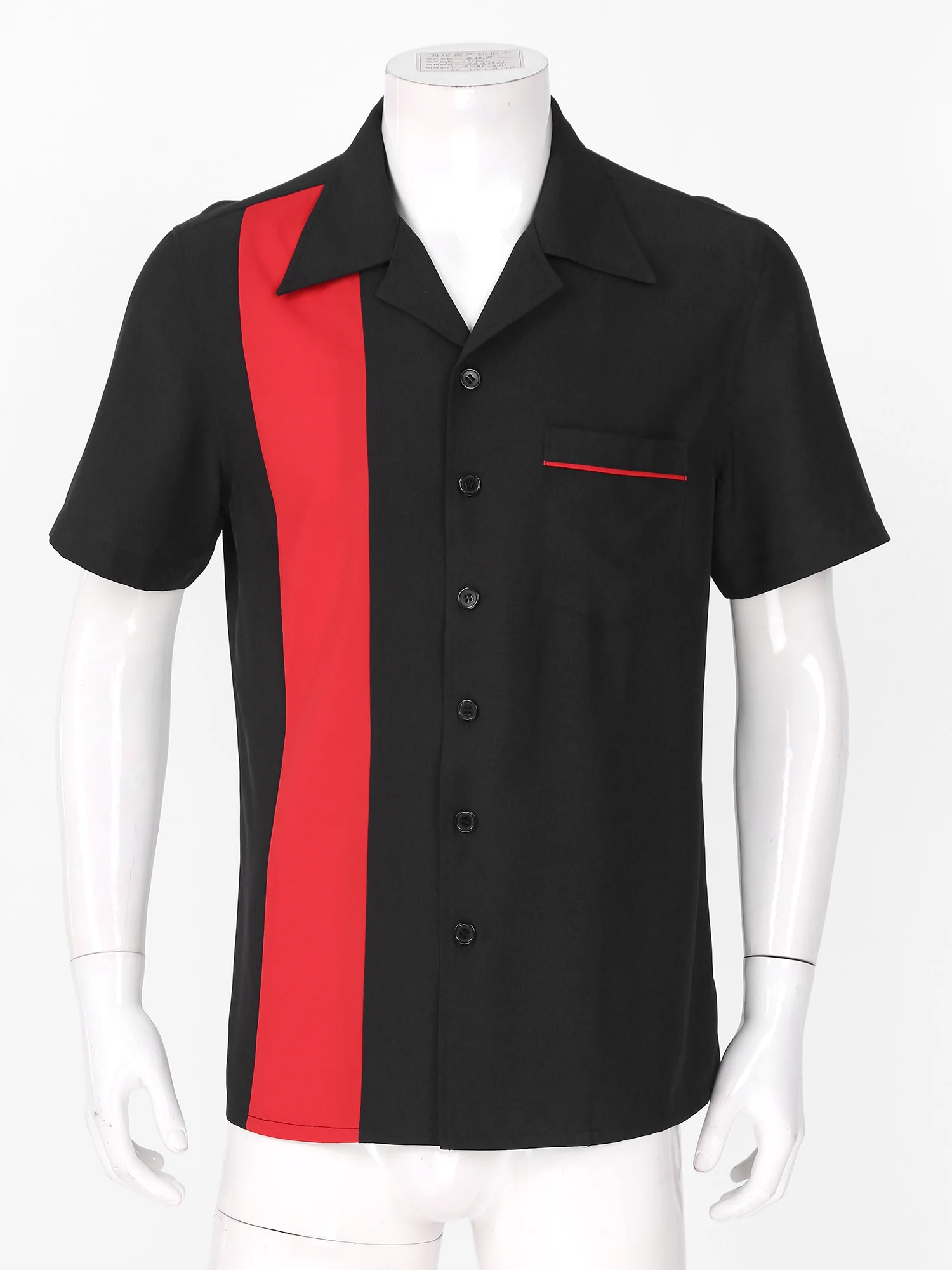 Chemise de bowling rétro pour hommes, chemise de nuit pour documents, manches courtes, col cranté décontracté, bouton en Y avec poche