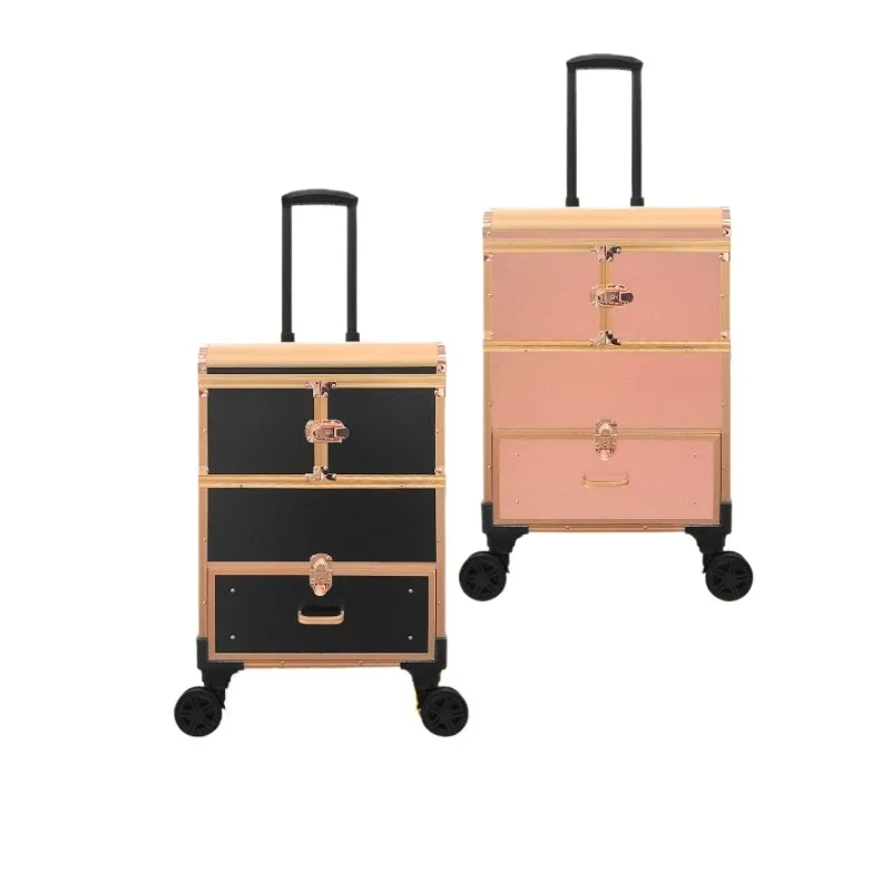 Aluminum Frame Cosmetic Storage Suitcase Beauty Box Cosmetic Bag Portable Makeup Artist Storage Trolley Case Storage Suitcase